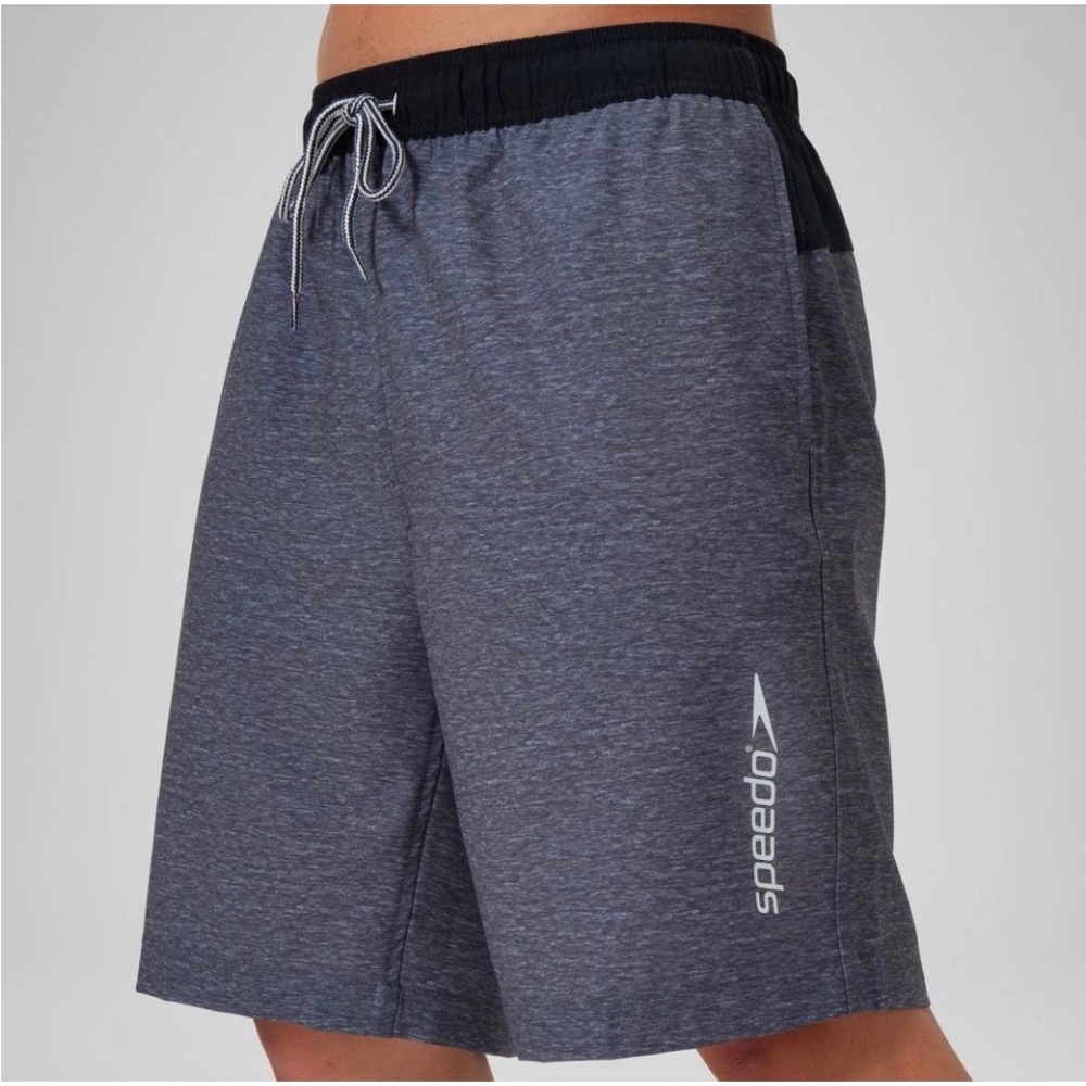 Speedo Gray and Black Athletic Shorts with Elastic Waistband, Size XL
